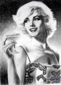 Marilyn, lyijykynäpiirros. Taiteilija Sirpa Papinaho.